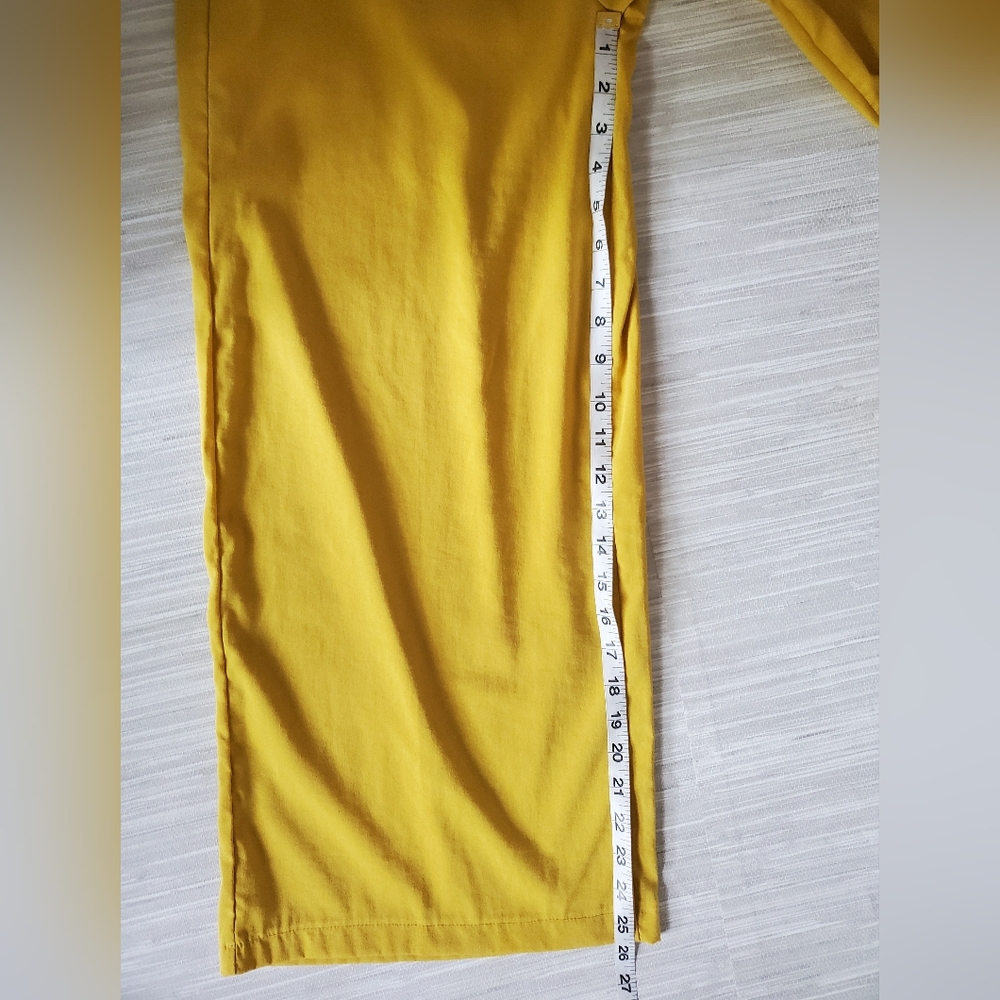 Yellow High Rise Wide Leg Paperbag Cropped Pants With Tie Belt Size Medium - Picture 8 of 10